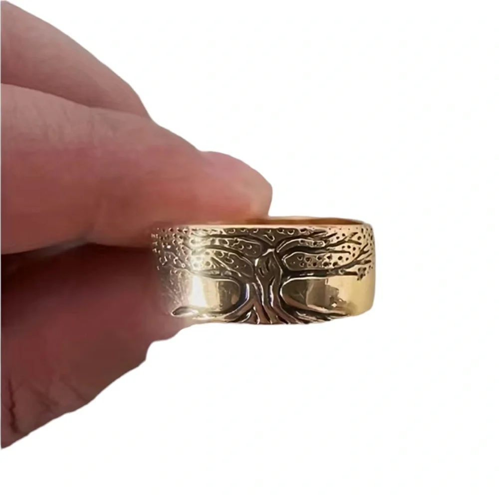 Tree of Life Gold Engraved Ring